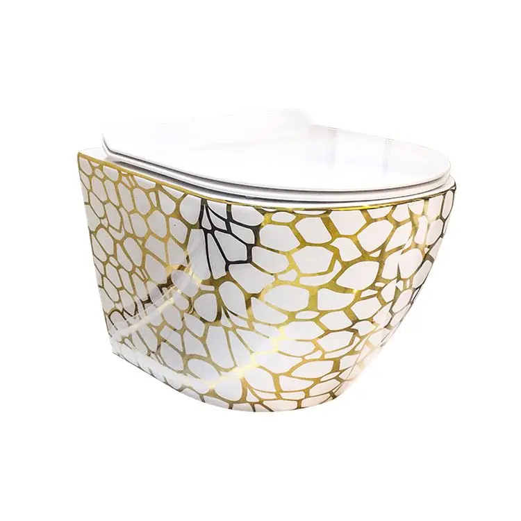 ceramic rimless gold color wall hung toilet bathroom golden design rose gold wall toilet bowl