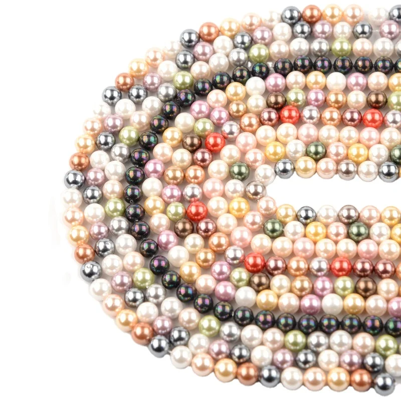 Hobbyworker Hot Selling 4/6/8/10/12mm Natural Round Plating color Pearl Beads for Jewelry Making