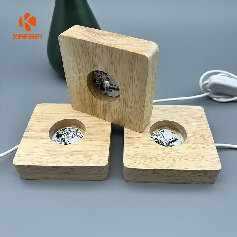 Wholesale Bedroom Desktop RGB Control Acrylic Wooden Base Lamp 3D Night Light gift warm light USB   Wooden Led lamp base