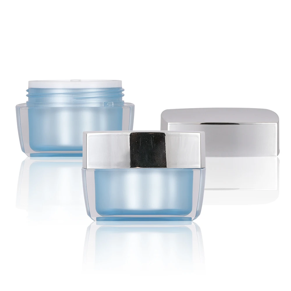 15ml 30ml 50ml 100ml  cosmetic square double acrylic lotion jar  plastic cream jar with plastic lid