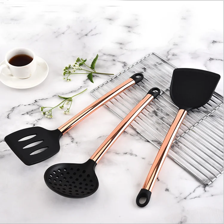 8 Piece Gold stainless steel handle Cooking and Baking Tools Silicone Kitchen Utensils Set