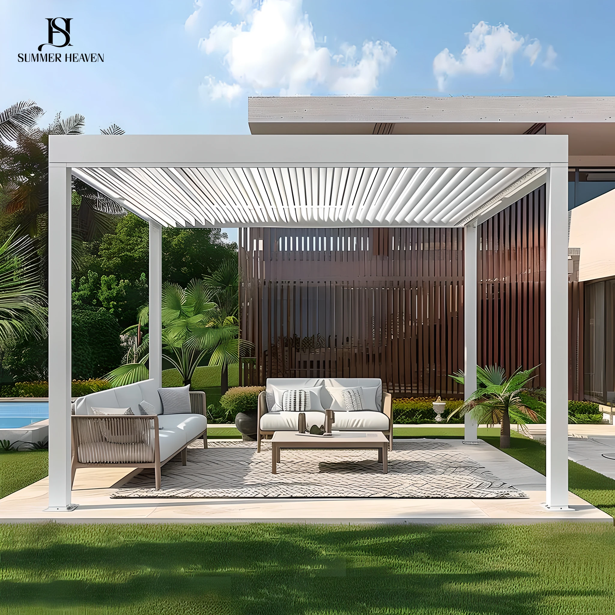 custom garden automatic bioclimatic waterproof outdoor factory supplying new design aluminium gazebos pergola with led light