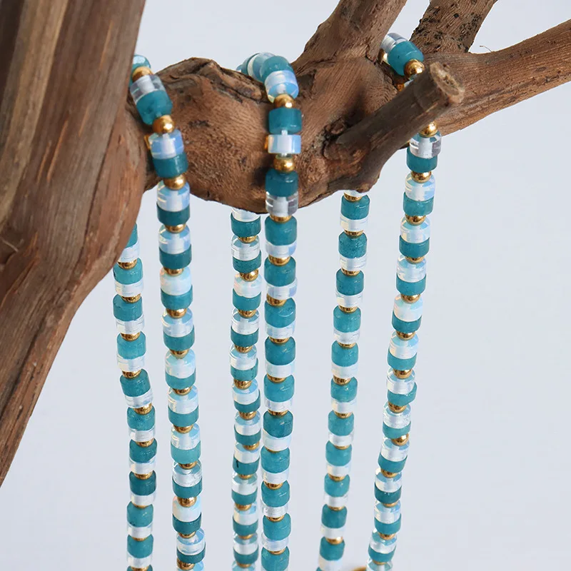 Bohemian Style Niche Personality Natural Marble Deep-sea Sapphire Beads Handmade Titanium Steel Necklace