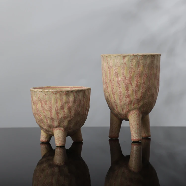 Unique footed design variegated indoor outdoor home decoration piece ceramic planters garden flower pots