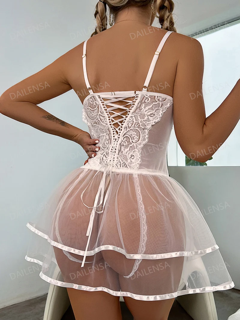 Sexy Lingerie Babydoll Teddy Crotchless Open Bra Underwear One Piece Bodycon Corset Tight Dress Sheer Mesh Lace Sexy Lingerie