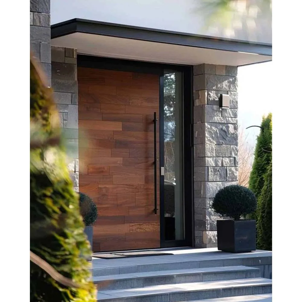 CBMmart Modern Entrance Doors Security Exterior Solid Wood Doors Entrance Wrought Metal Front Pivot Door With Smart Locks
