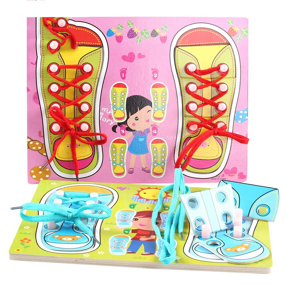 Wholesale Learning 3+ Years Age Tie Shoelaces Learning Toys Wooden Baby Toys For Kids Early Educational