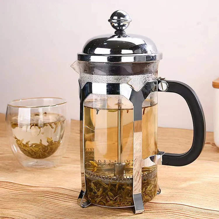 Amazon hot sales glass body stainless steel  coffee maker 350ml 600ml 1L french press