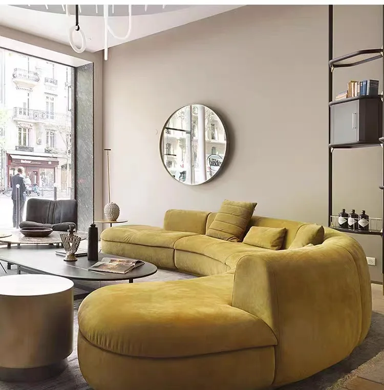 Moonlight shaped modern velvet fabric upholstery sofa curved combination living room sofa villa exhibition /showroom large sofa