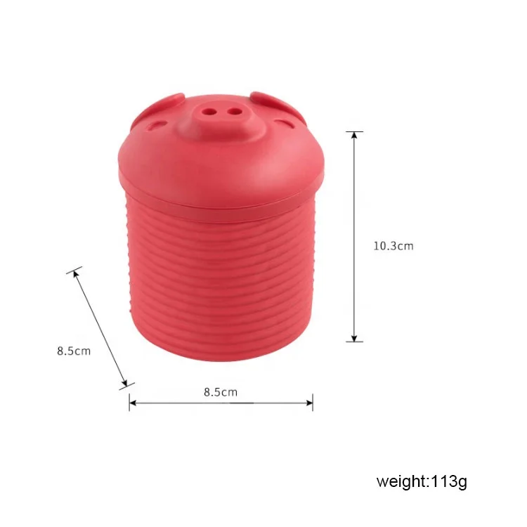 ODM&OEM 4.5&3.25&3.25 inch 5.3 ounces Red Pig-Shaped Bacon Grease Leacher Contenedor Silicone Container Family Kitchen Tools