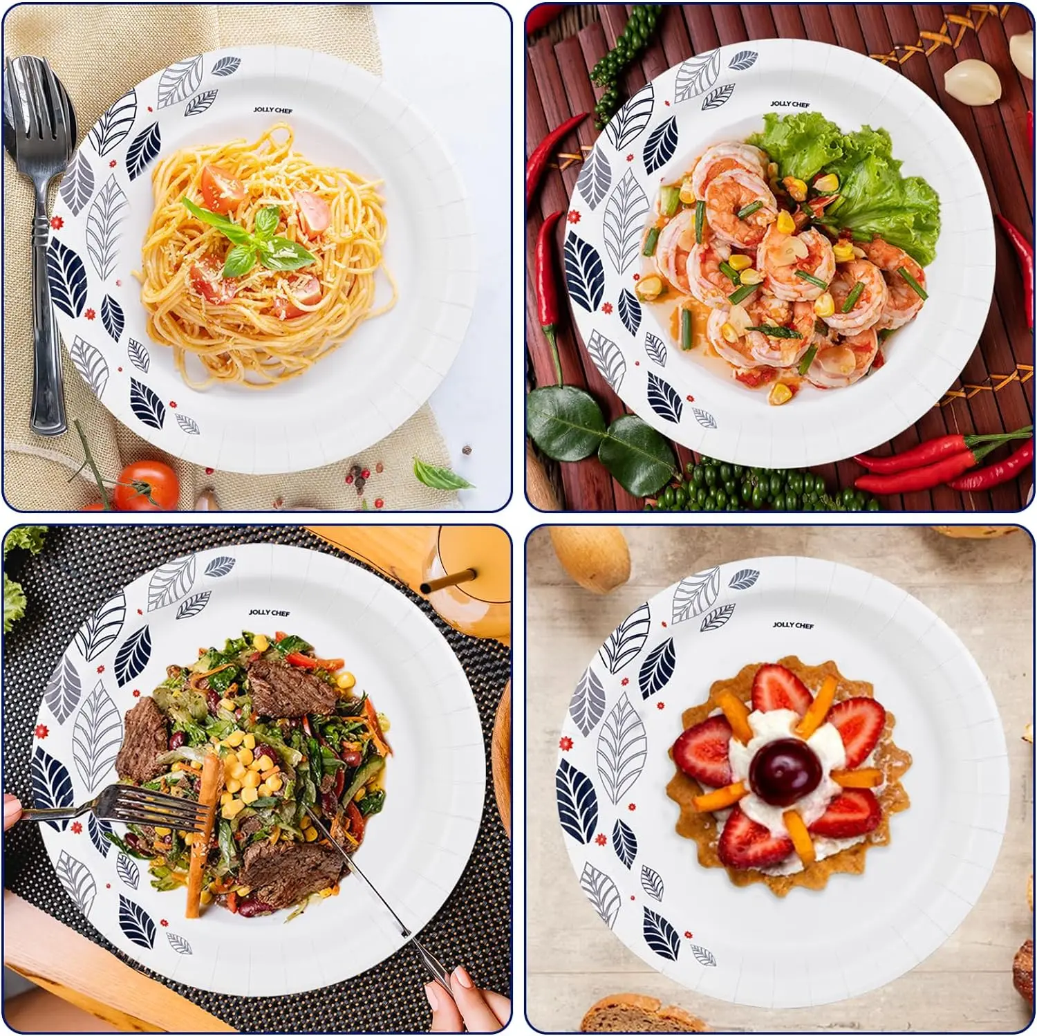 Paper Plates 10 inch Soak Proof, Cut Proof, Heavy Duty Leaf Printed Disposable Paper Plates for Everyday Use