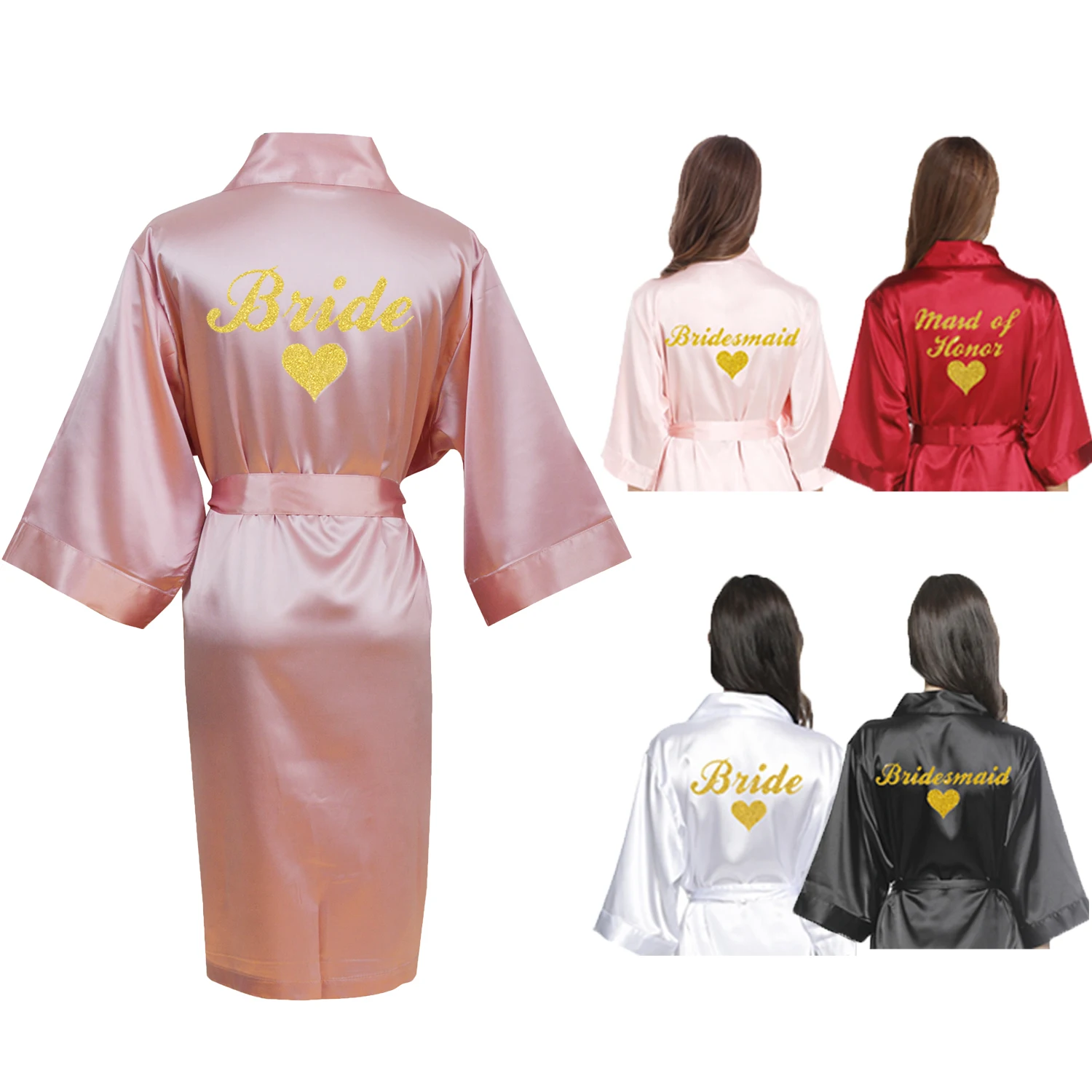  Custom Logo Silk Satin personalized printing robe women wedding Bride and Bridesmaid