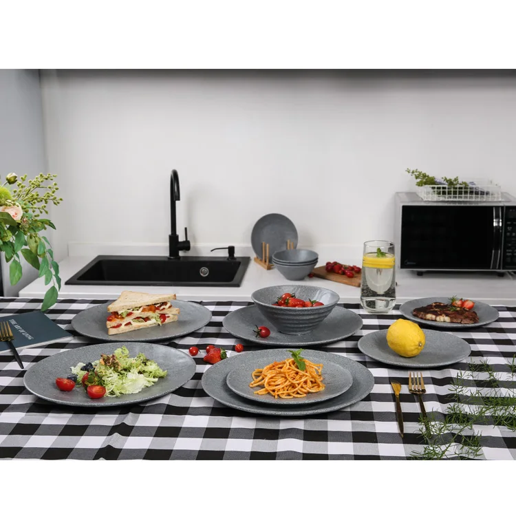Platos de plastico melamina matte plate dinner, piring nordic 12.5 rustic dinner chargers melamine grey plate