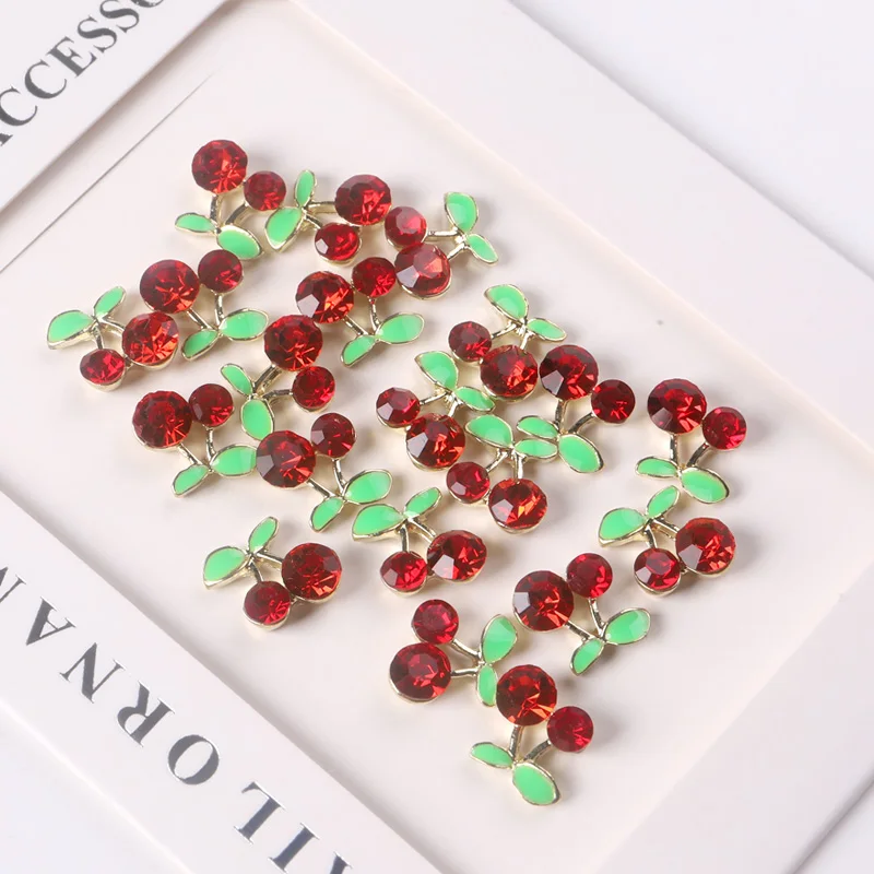 TSZS Hot Sale 3D Metal Cherry Nail Charms Red & Pink Cherry Nail Rhinestone Fruit Jewelry Nail Wholesale