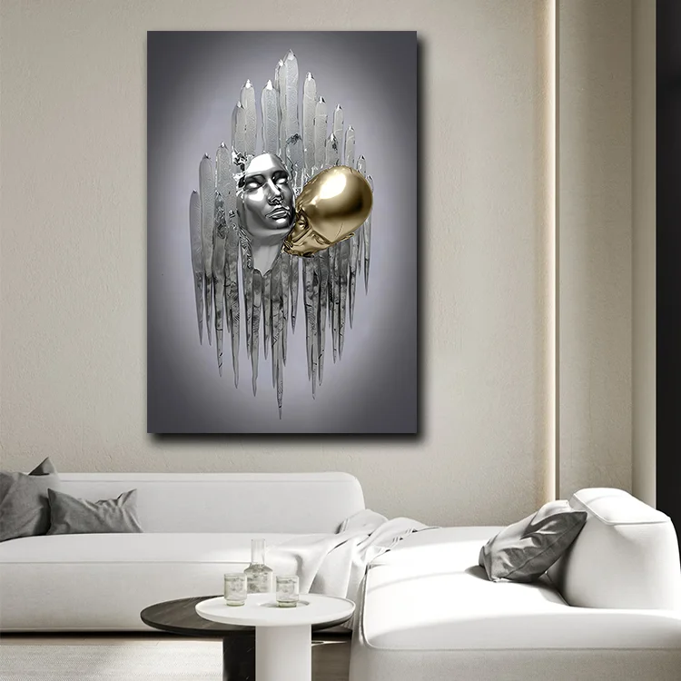 3D abstract portrait art modern couple canvas printing metal color wall art painting direct factory canvas painting supplier