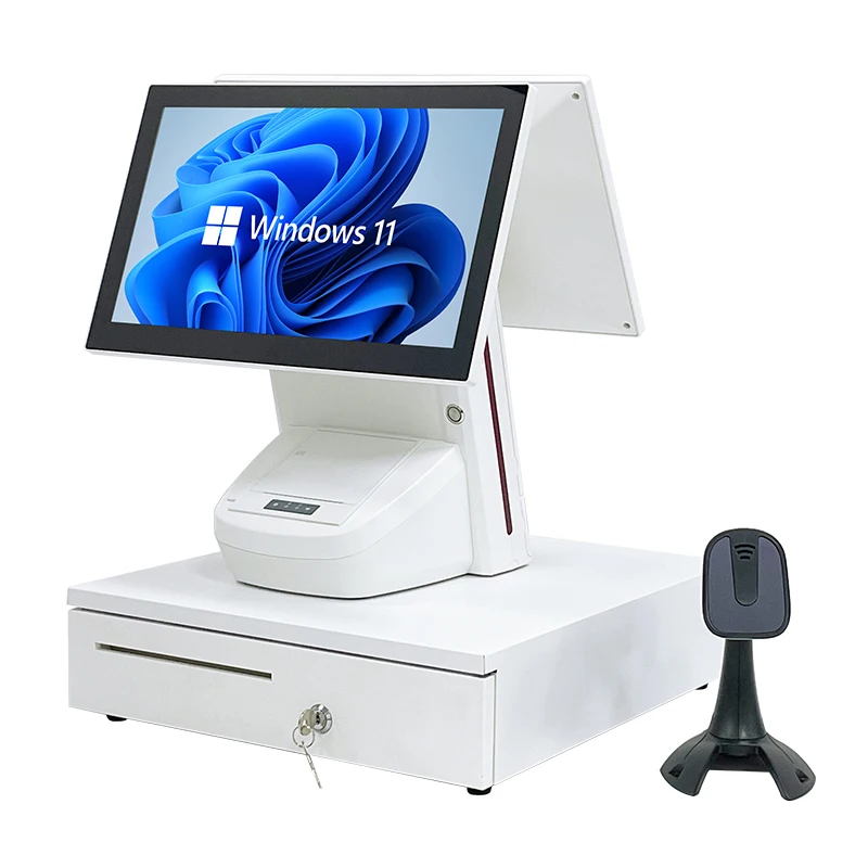 15.6 inch Capacitive Touch all in one Pos Android / Windows Dual Screen Billing Machine with Receipt Printer Pos System