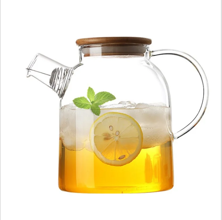 wholesale borosilicate clear glass kettle teapot with bamboo lid warmer