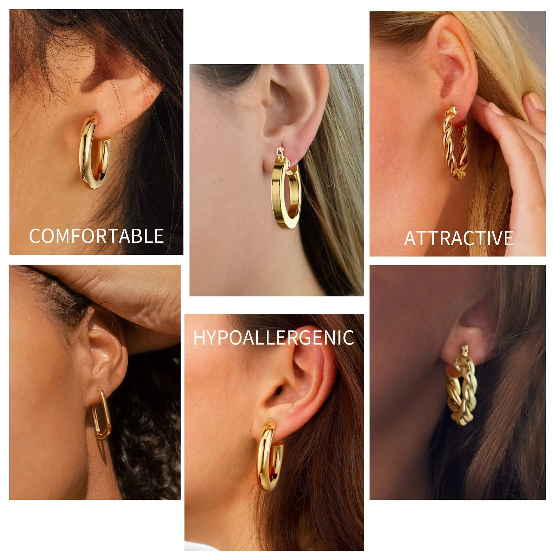 9 Pairs Gold Hoop Earrings for Women, 14K Real Gold Plated Chunky Hoop Earrings Set ,TLX0315