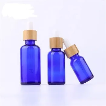 50ml bamboo dropper essential oil blue bottle for hair oil with bamboo cap
