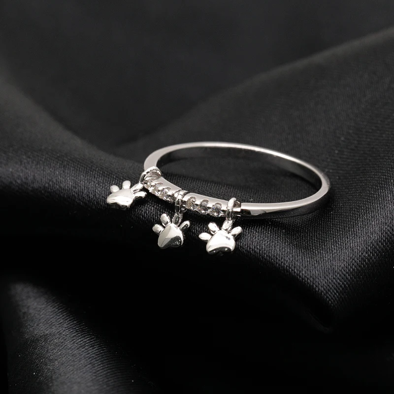 Cute Cat Claw Link Ring 925 sterling silver exquisite zircon ring girl