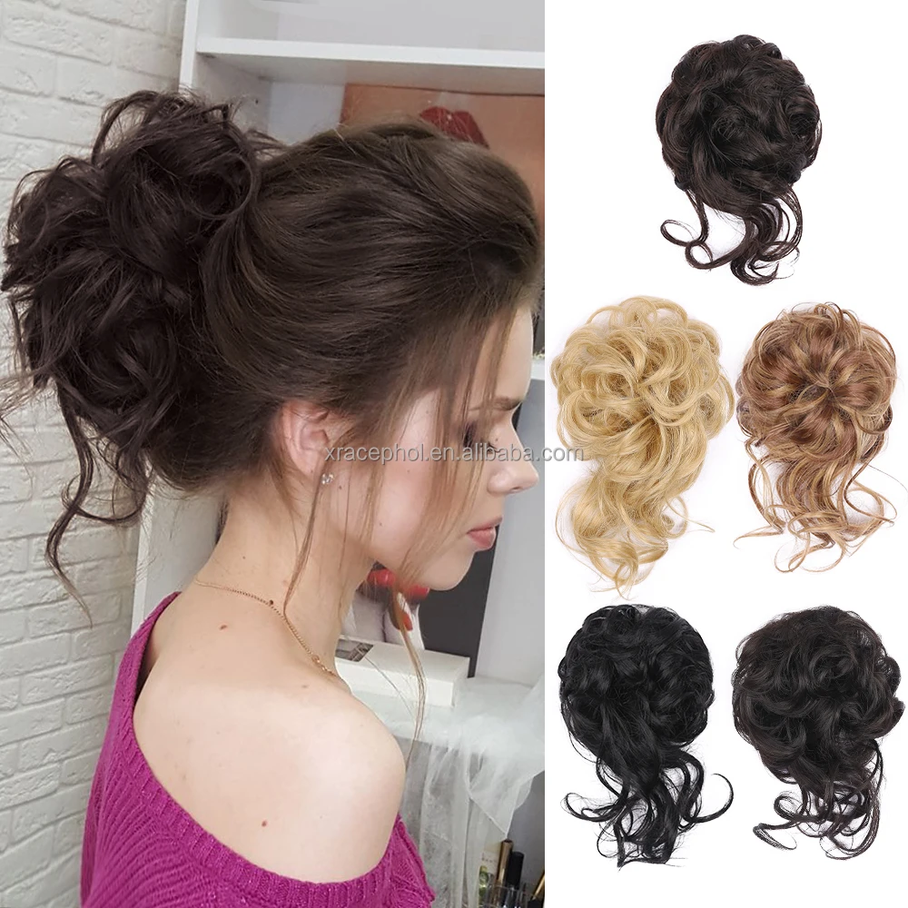 High Temperature Fiber Synthetic Curly Hair  with Elastic Band Messy Bun Hair Piece for Women Girls