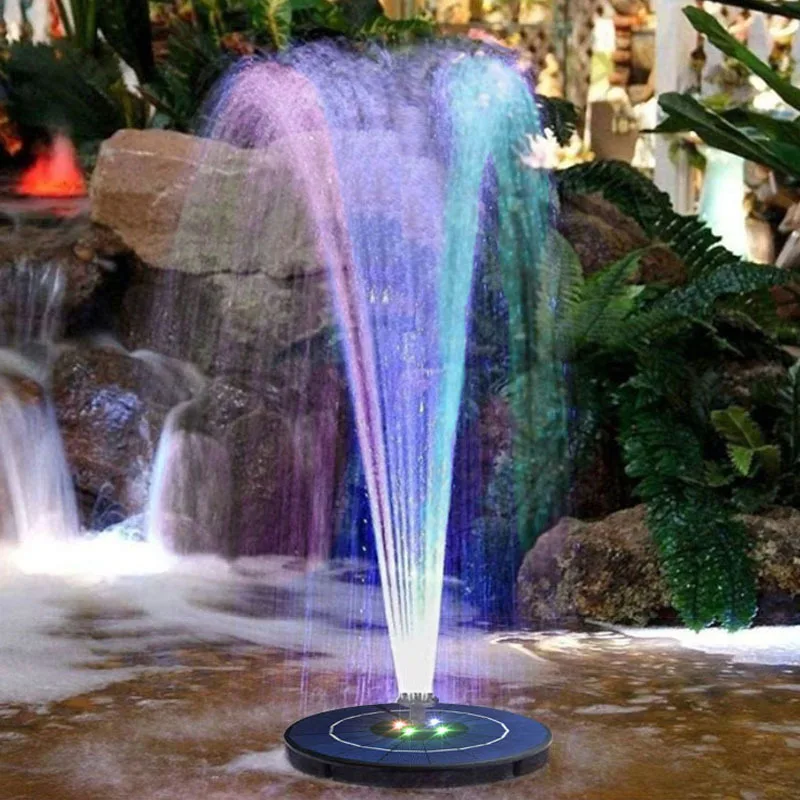 Solar Water Fountain Pump Colorful LED Lights Floating Garden Fountain Pump Swimming Pools Pond Lawn Decor