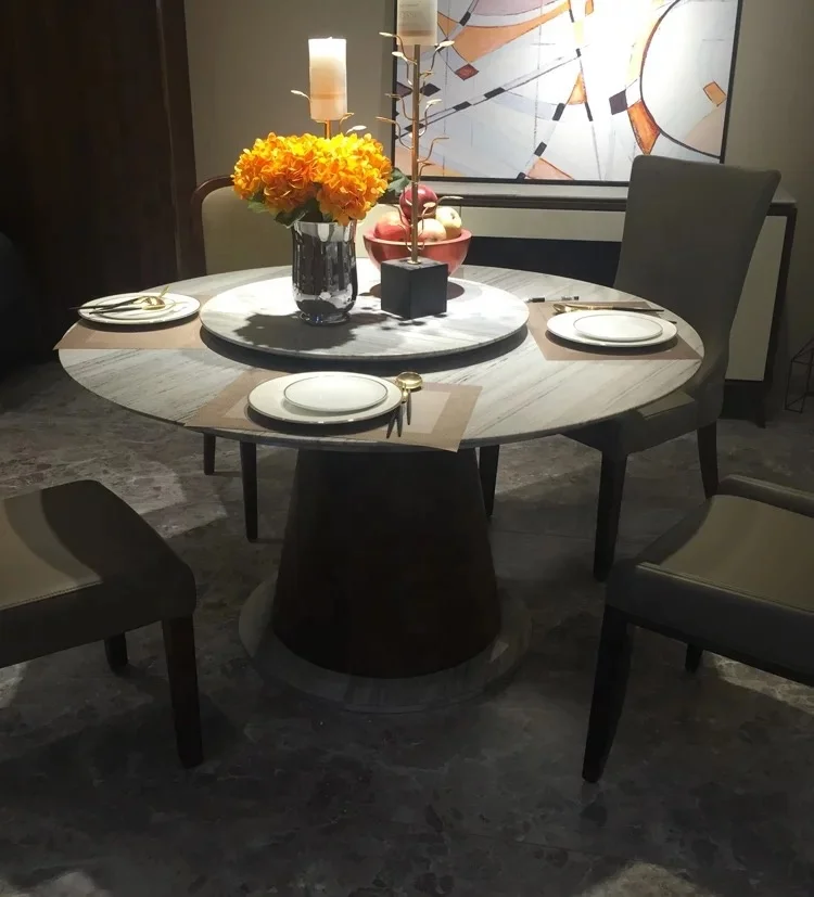 Simple elegant  appearance artificial round  marble dining  table with rotating centre  BR-MDT-8029