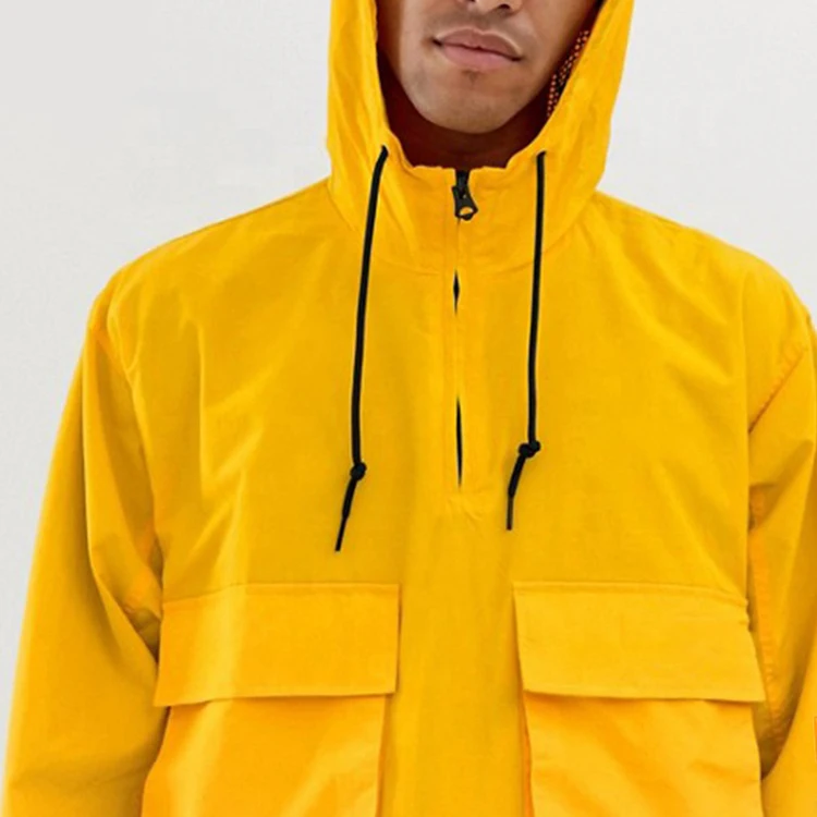 Custom Wholesale Excellent quality fashion men overhead anorak jacket in yellow hooded warm sports jacket casual jacket for men