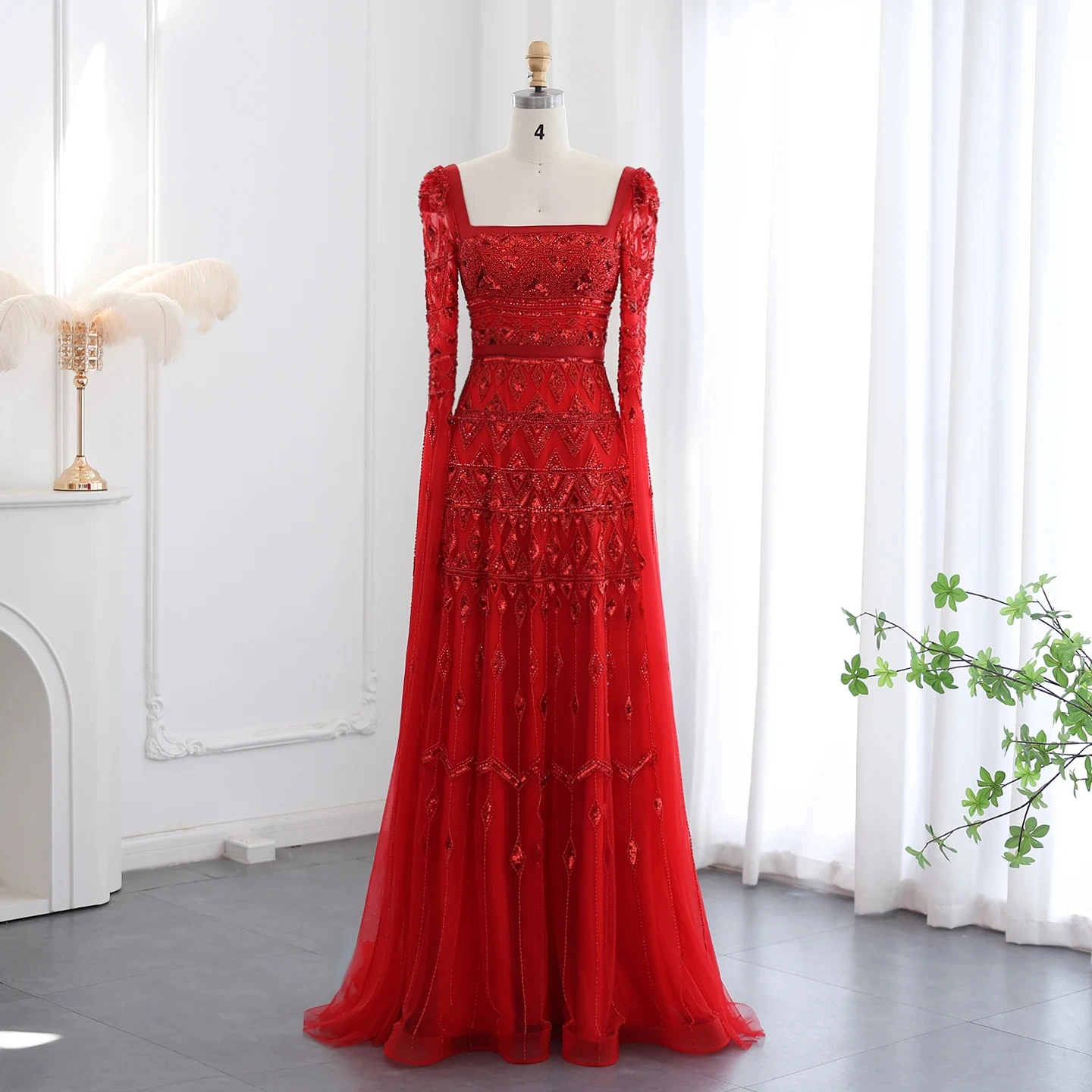 Luxury Wine Red Arabic Burgundy Evening Dress with Cape Sleeves 2024 Elegant Dubai Women Wedding Party Gowns LSZ461-2