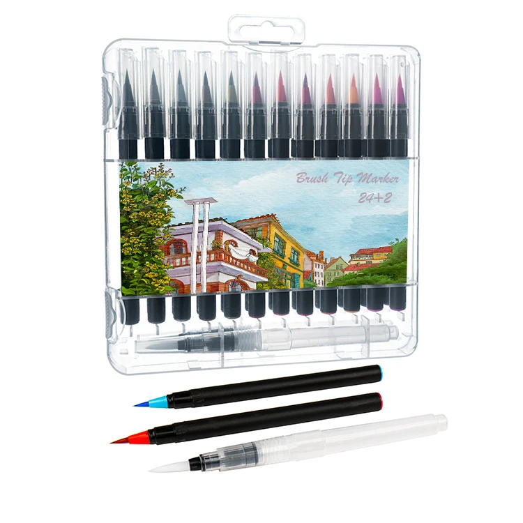 Flexible Real Brush tip Watercolor Brush marker Pen set With Empty Refillable Water Pen