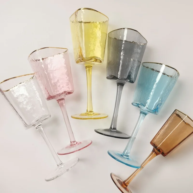 vintage custom light blue and pink red wine glass set wine glasses goblet