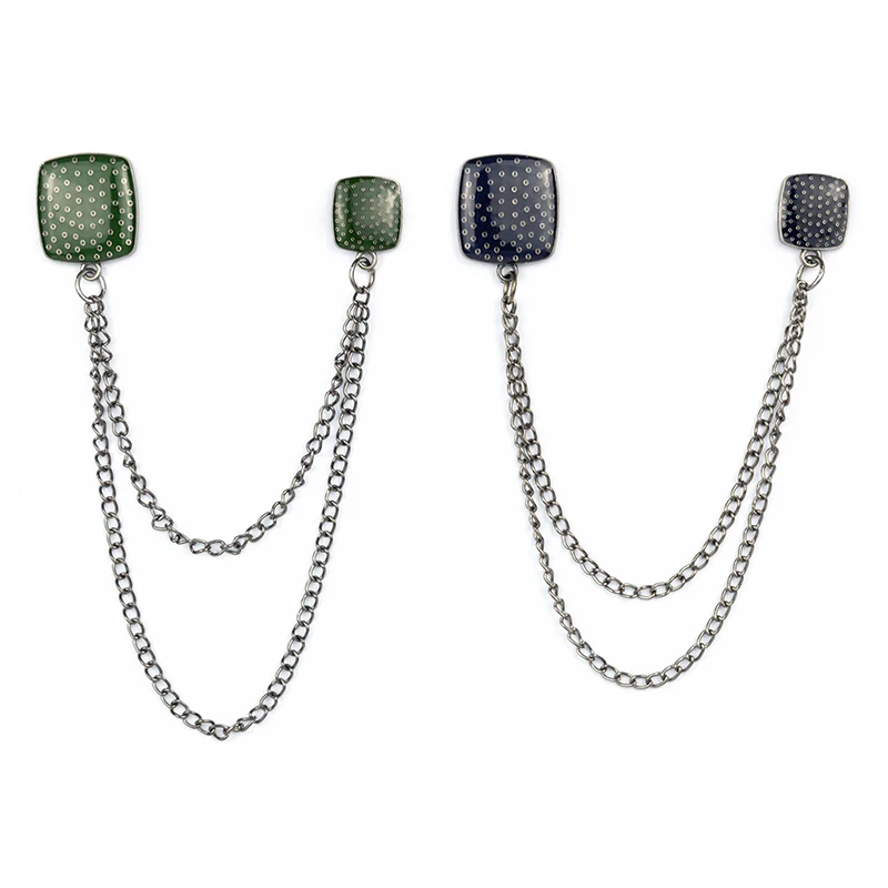 Gift Rhinestone crystal clip gold plated Custom suit Luxury india brooch pin Collar chain mens brooch pin for men with chain