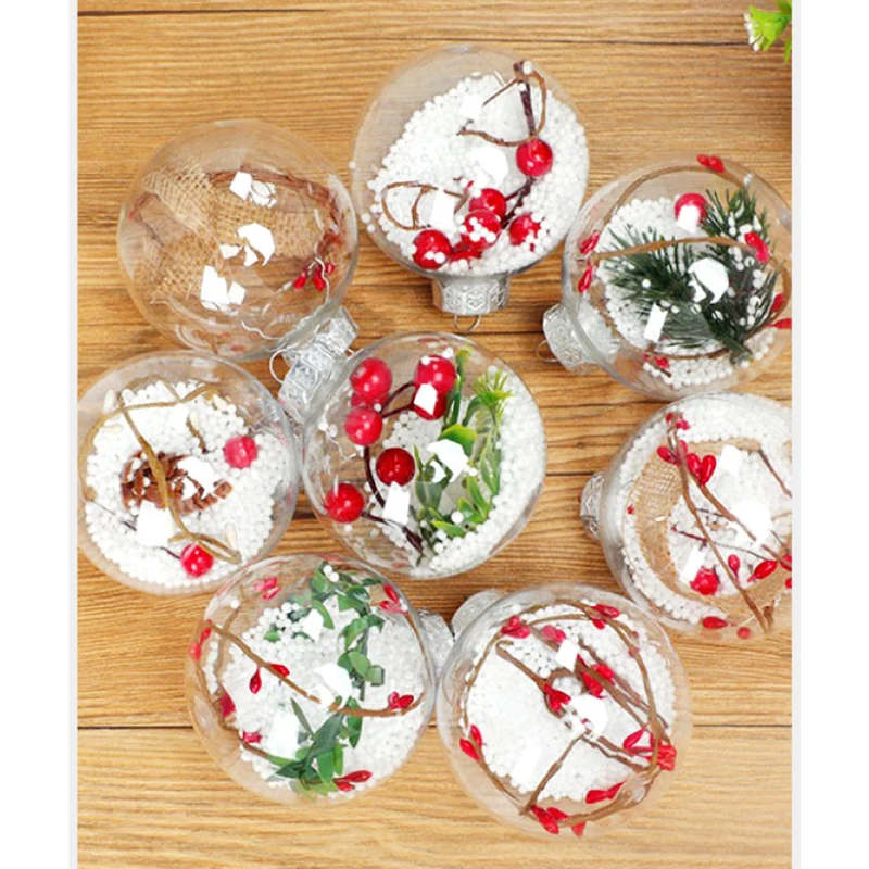 High Quality Christmas Decoration Baubles Transparent PET Plastic Ball Creative Hollow Christmas Tree Decoration Balls
