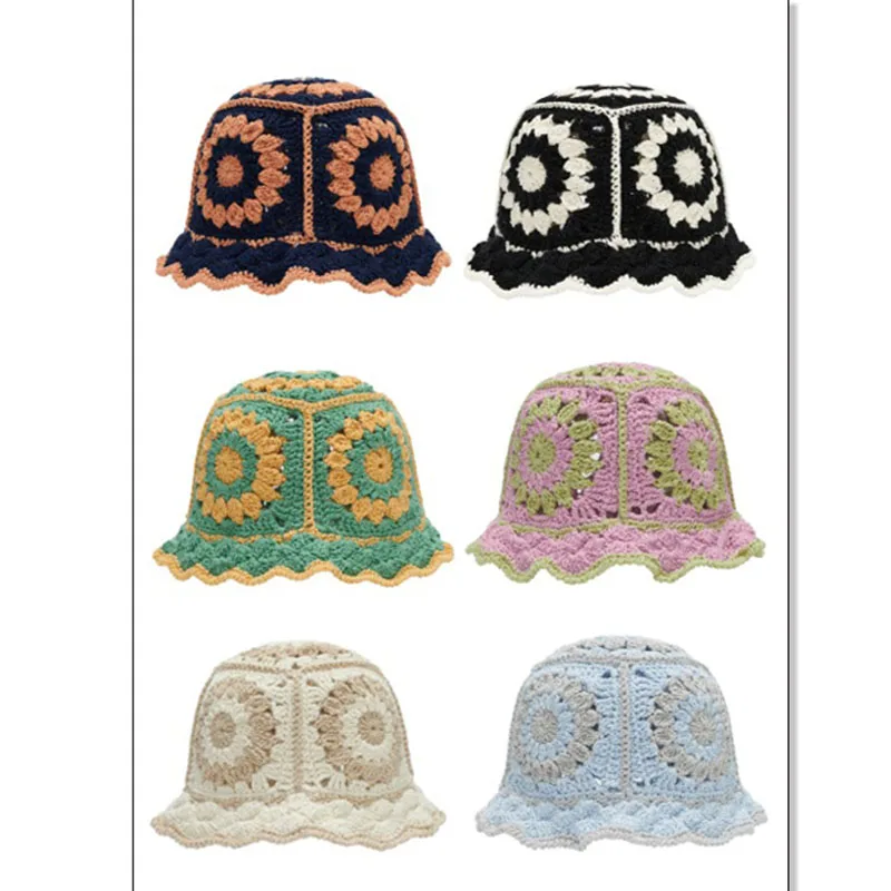 New Panama 2021 fashion brand sun hats visor uv protection foldable Cap Hollow Crochet Knitting multicolor