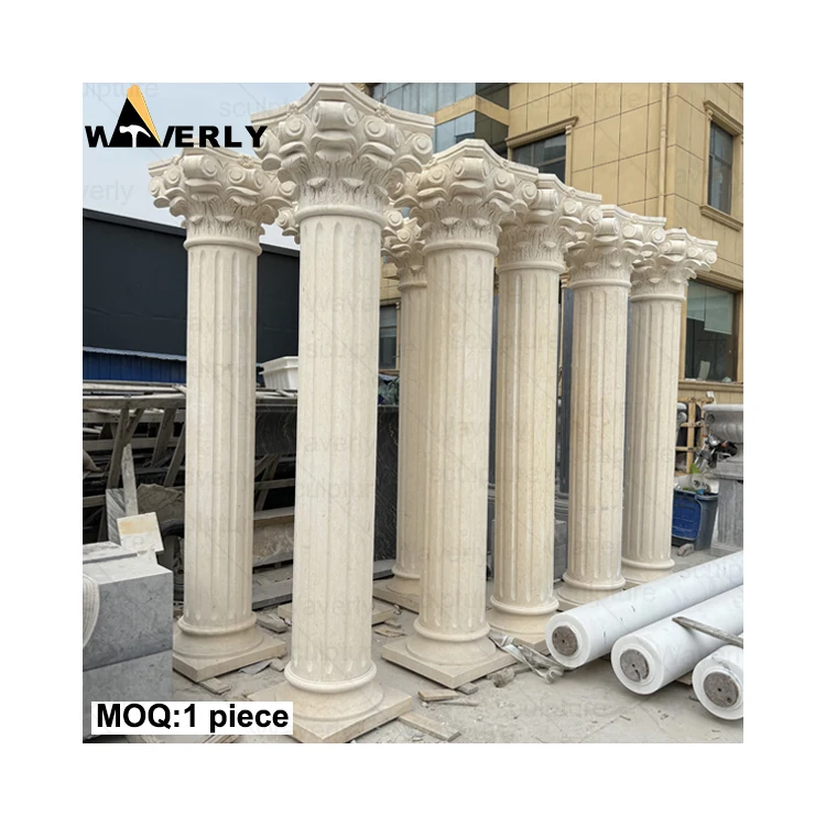 Outdoor Interior Decorative Round Marble House Pillars Designs Egyptian Beige Corinthian Granite Marble Columns Prices