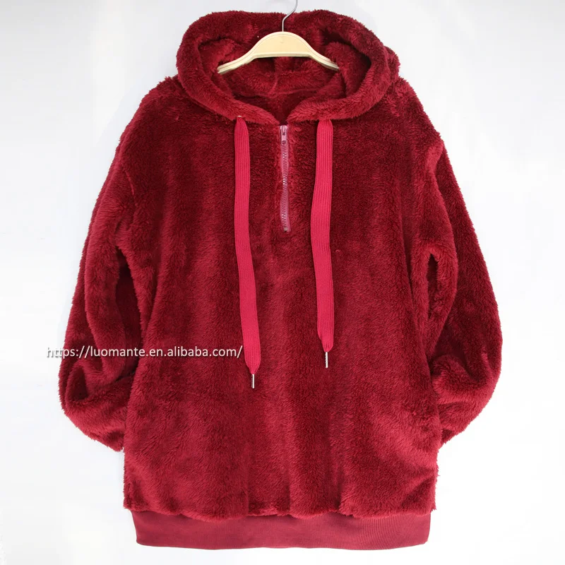 Hight Quality 280GSM Heavy Fabric Oversized Sherpa Wool Fluffy Hoodies Sweatshirt for Women