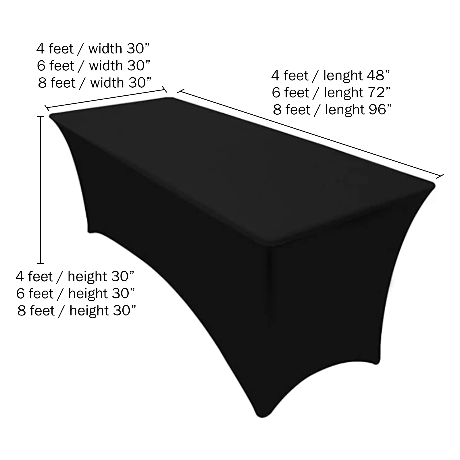 Custom 4ft 5ft 6ft 8ft event wedding fiited stretch table cover washable elastic table cloth