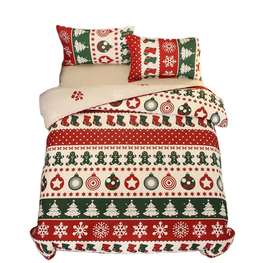 3pcs Hot Christmas Bedding Set Snowflakes Christmas Tree Elk Home Bedding Sets Duvet Cover Warm Bed Sheet Set Hotel Decoration