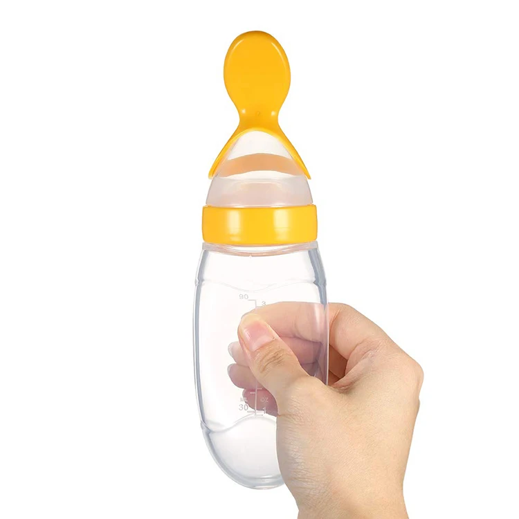 90ML Silicone Baby Food Dispensing Spoon Baby Squeeze Feeding Spoon Bottle Feeder for Juice Cereal