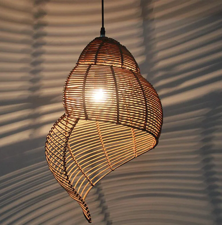 
Bamboo Retro Pendant Light handmade Wicker Rattan Lamp Modern Natural Conch Design Weave Lamp 