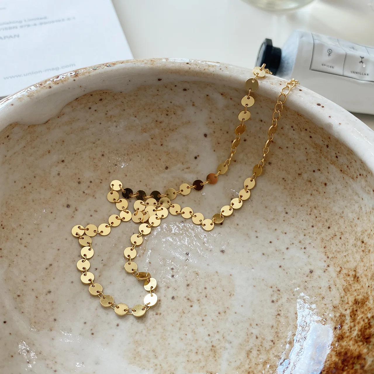 VIANRLA 925 sterling silver gold plated round disc choker necklace gold coin necklace