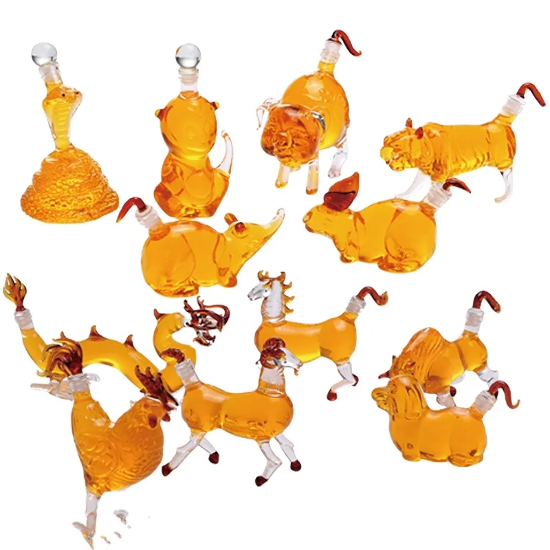 Mini Chinese 12 Zodiac Animal Shaped Clear Glass Decanter 100ml Clear Wine Glass Bottle