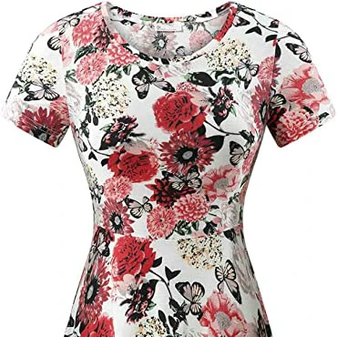 Tongrui brand chinese traditional print Round Neck midi cotton maxi dress for women