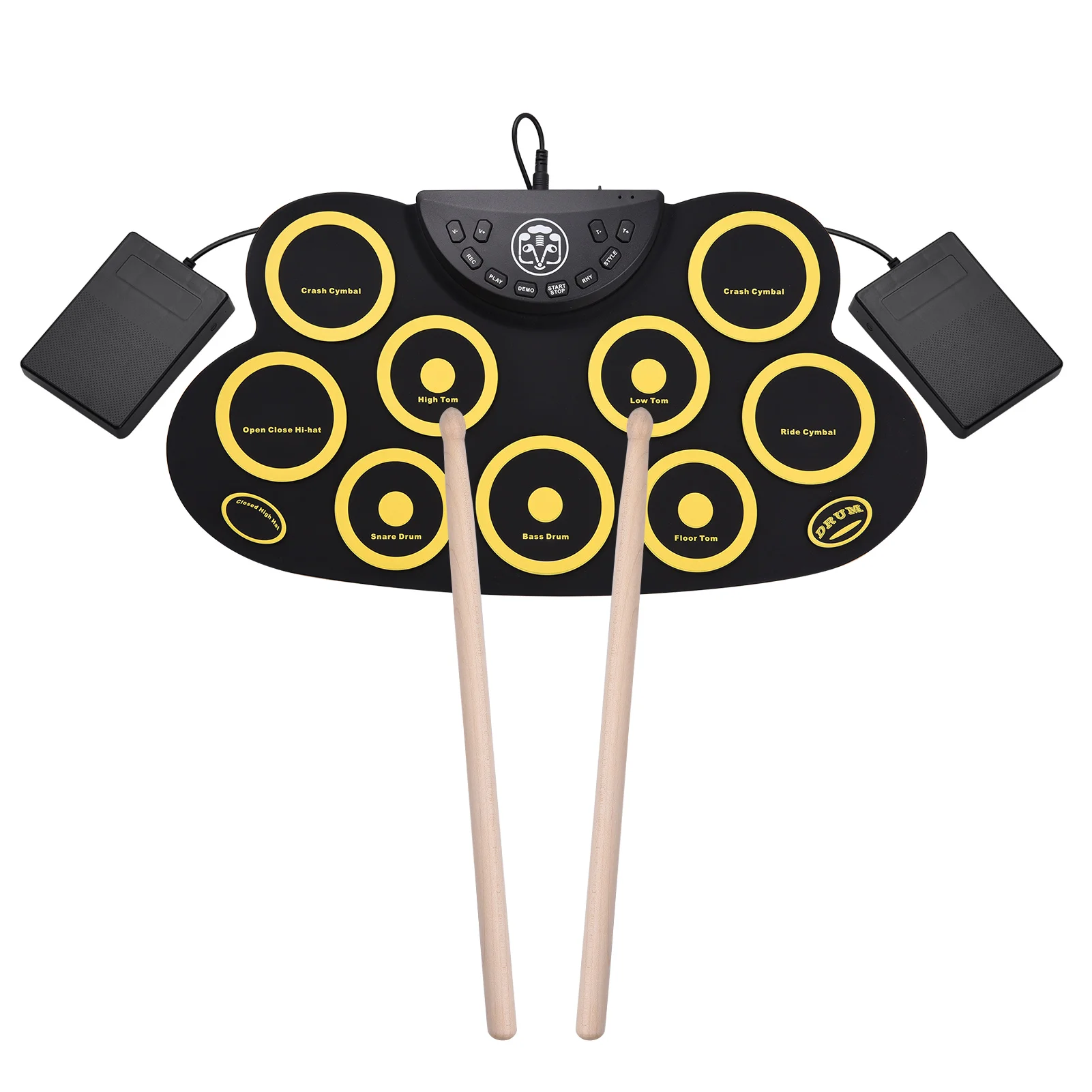 Flexible Completely Portable Electronic Drum Set with Headphone Jack