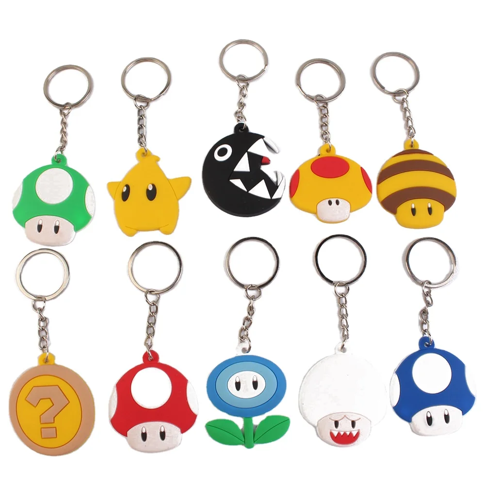 Lovely Cartoon Mario Yoshi Toad Keychain 2D PVC Plane Two-Sided Key Chain Wholesale Promotional Gift Bag Pendant Key Rings