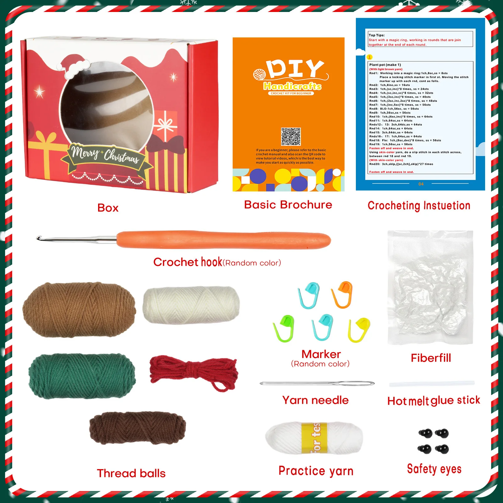 Christmas Gnome and Gift Boxs Crochet Kit for Adult Beginners with Step-by-Step Video Tutorials