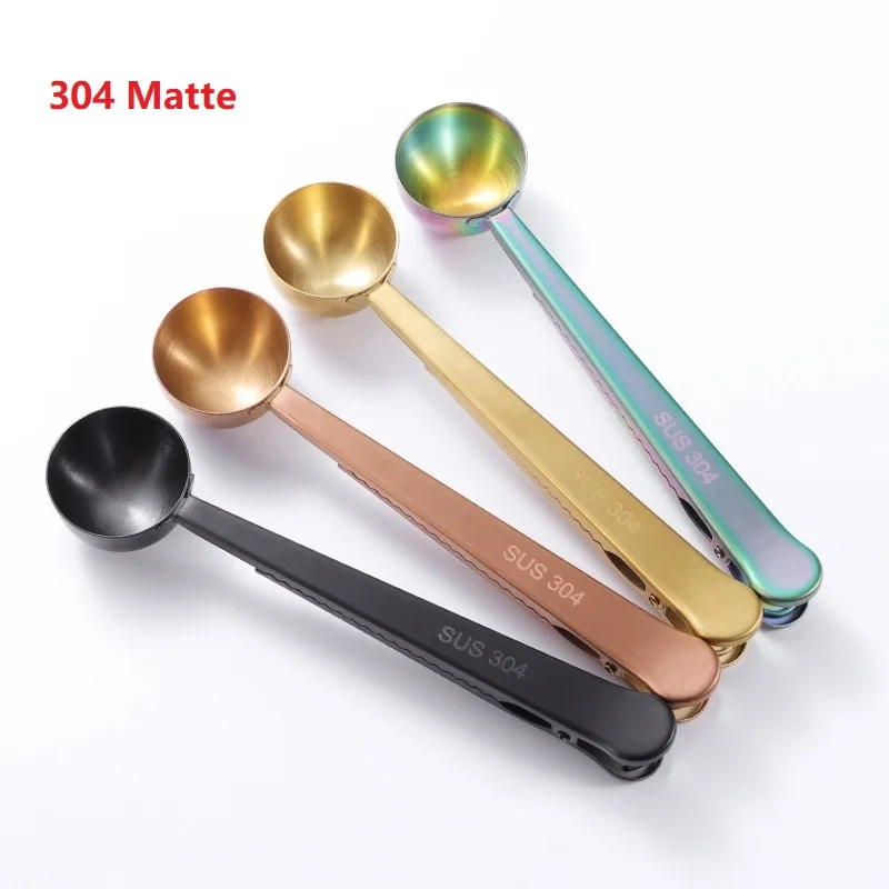 Metal 2 In 1 Coffee Bean Measuring Spoon Food Bag Sealing Clip Coffee Spoon Clip