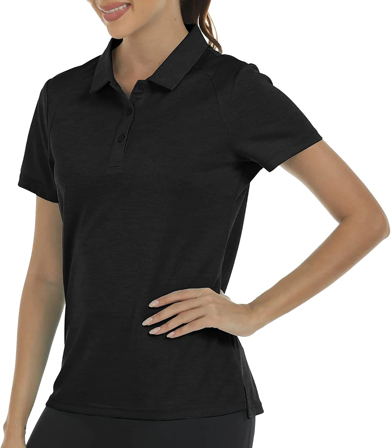 Wholesale High Quality Material Breathable Quick Dry Women Polo Shirts Plain Black Button Up Golf Wear Polo Shirts