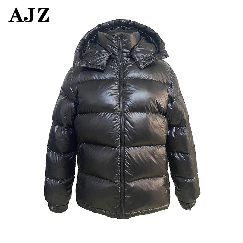 custom winter puffer jacket warm zipper shiny down coat wholesale cotton hood men windproof bubble jacket