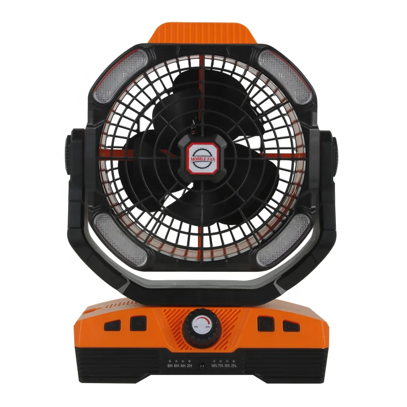 Portable USB Lithium Rechargeable Fan 20000 Mah Battery Operated Outdoor Camping Fan with RGBW LED Light